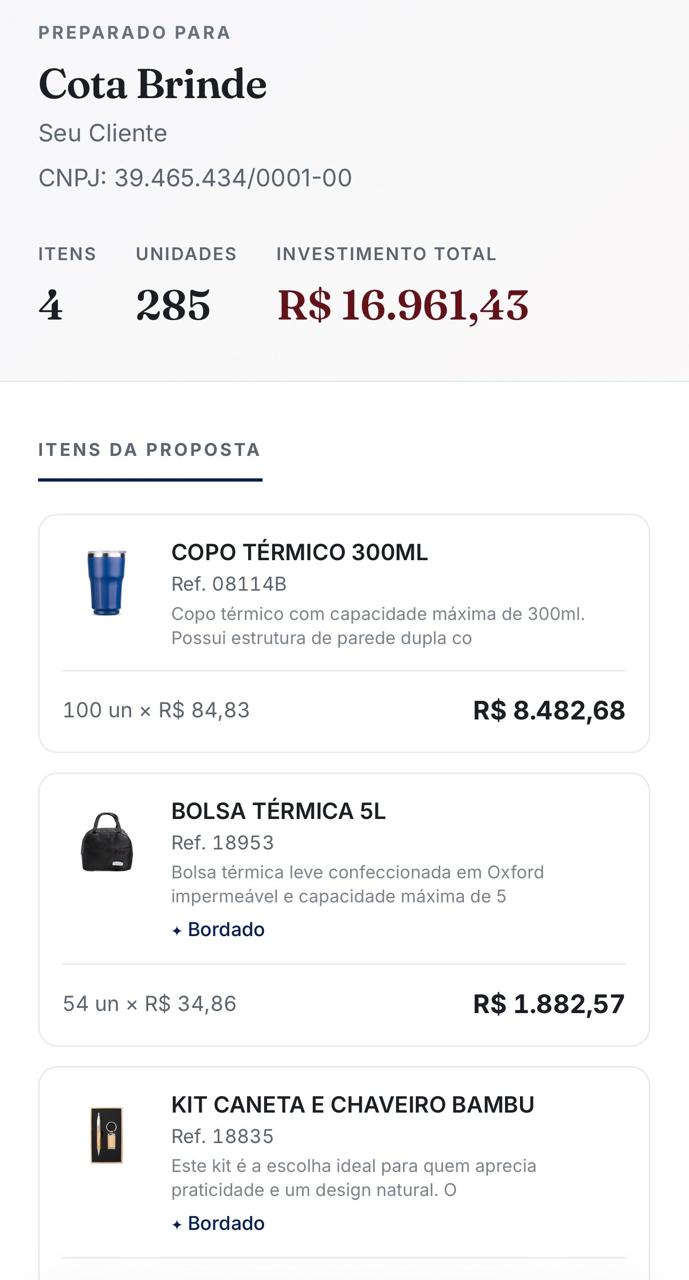 Proposta CotaBrinde - Itens da proposta