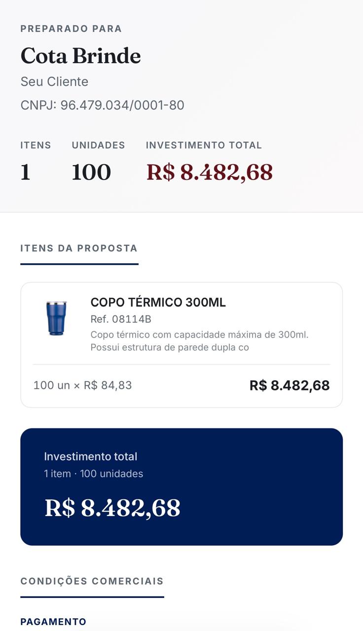Proposta CotaBrinde - Exemplo de orçamento profissional